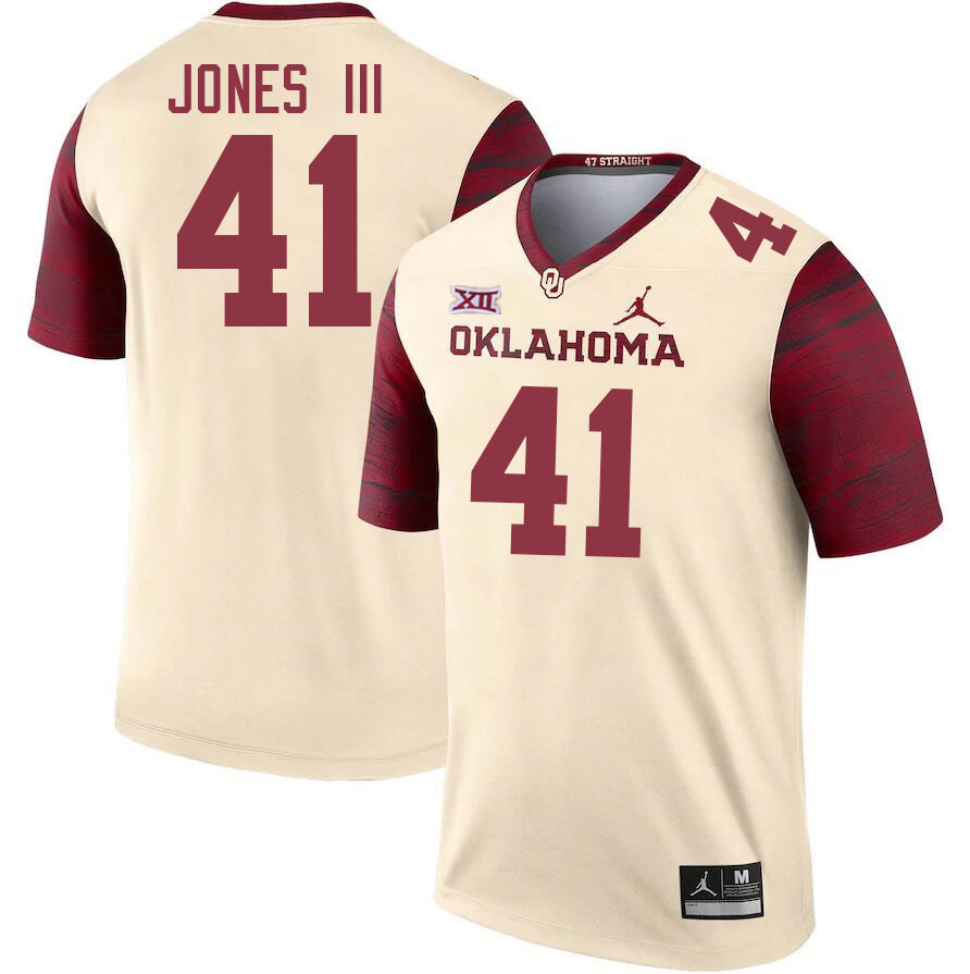Oklahoma Sooners #41 Emmett Jones III College Football Jerseys Stitched Sale-Cream